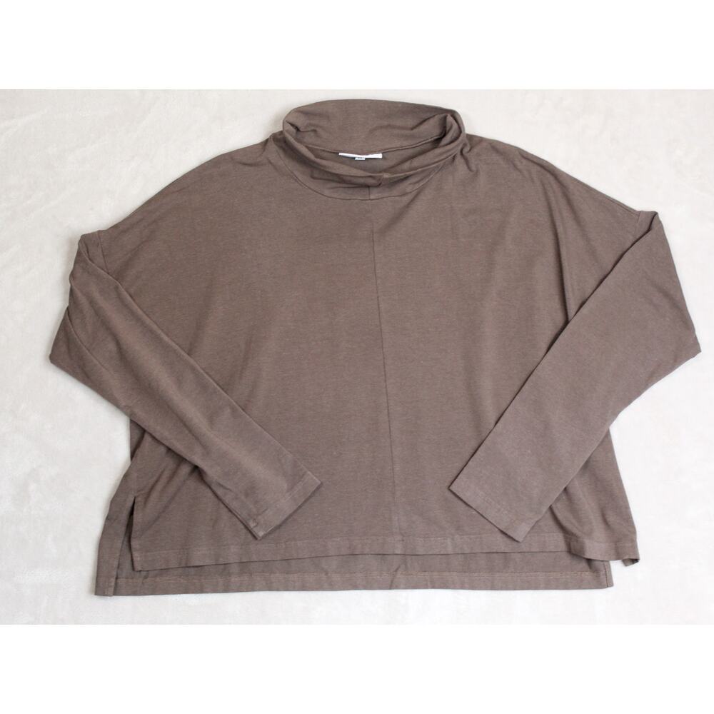 Bryn Walker Top Womens Medium Brown Mock Neck Minimalist Lagenlook USA